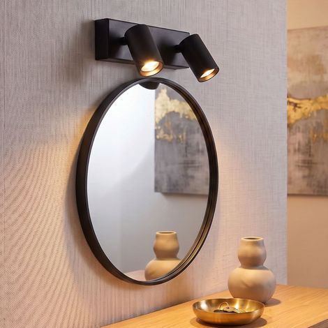 Plafoniera da Parete e Soffitto in Metallo 2 Faretti GU10 con Anello Dorato Intercambiabile Nero (1/4)