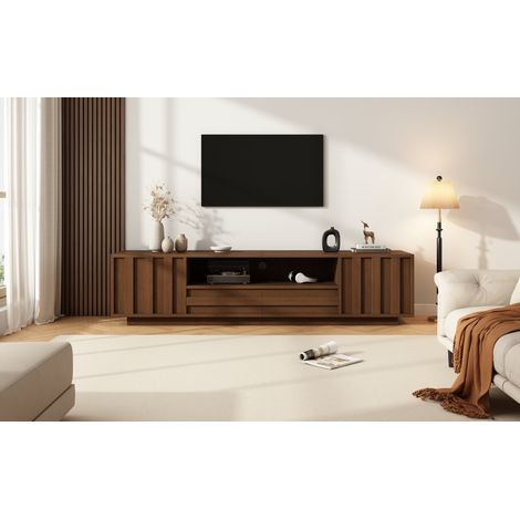 Mueble TV 180x40x45 cm de MDF nogal, 2 cajones y almacenaje para salón – MEUBLIV (1/5)