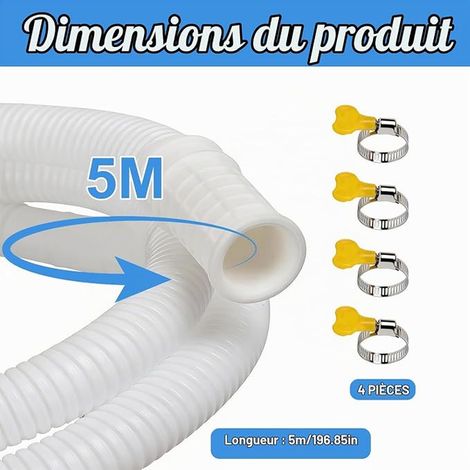 Tuyau De Vidange Flexible Climatiseur Et Déshumidificateur, Tuyau Condensat Clim Ø16mm, Clim, Colliers de Serrage (1/4)