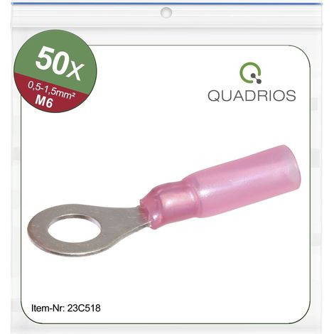 Quadrios 23C518 Cosse à oeillet Section max.=1.5 mm² Ø du trou=6.5 mm partiellement isolé rouge 50 pc(s) (1/5)