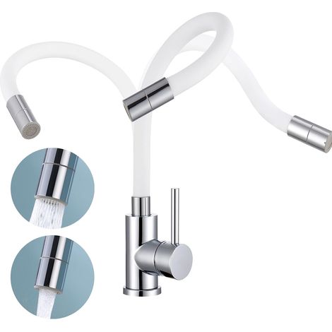 Robinet Cuisine Noir, Mitigeur Cuisine Flexible, Robinet Evier de Cuisine et 2 Modes de Pulvérisation, Mitigeur Evier Pivotant à 360°,Acier Inoxydable Économe en Eau (1/5)