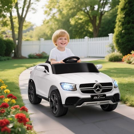 Voiture électrique 12V enfant blanche, avec télécommande parentale, phares LED, musique intégrée, 3 vitesses réglables, pour enfants de 3 à 6 ans