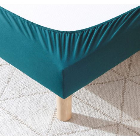 Cache-sommier coton jersey bleu canard 180x200