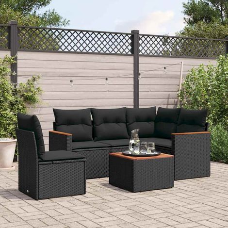 vidaXL Set Divano da Giardino 6 pz con Cuscini Nero in Polyrattan (1/4)