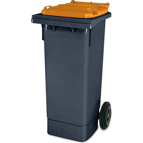BRB Müllbehälter, 80 Liter, grau mit bunten Deckeln, BxTxH 445 x 520 x 930 mm, Niederdruck-Polyethylen (PE-HD) (grau/orange)