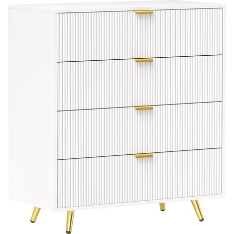 Stylish White Four-Drawer Nightstand for Bedroom Storage and Organization