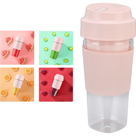Mini extracteur de jus, petit extracteur de jus domestique à extraction lente, extracteur de jus portable, gobelet à jus rechargeable par USB, offre spéciale, modèle rose à quatre lames. (1/5)