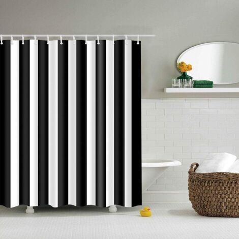 Rideaux de douche à rayures verticales noires et blanches avec impression numérique pour décoration de salle de bain, tissu imperméable en polyester avec 12 crochets, 180 x 180 cm, multicolore (1/3)