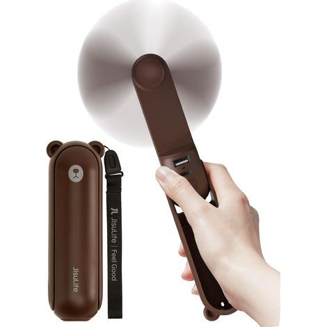 JISULIFE Tragbarer Ventilator mit 4800-mAh-Powerbank, bis zu 46 Stunden Laufzeit, tragbarer, akkubetriebener Handventilator oder faltbarer persönlicher Ventilator mit USB-Anschluss – Braun (1/5)