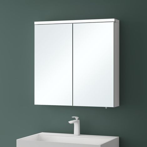 Mai & Mai Armadietto a Specchio 70x70cm, Specchio con Pensile per Bagno con 2 Ante Bianco opaco Spiegelschrank 03 (1/5)