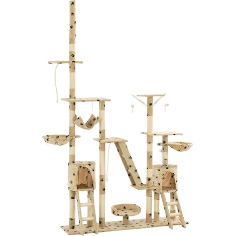Cat Tree with Sisal Scratching Posts 230-250 cm Paw Prints Beige vidaXL