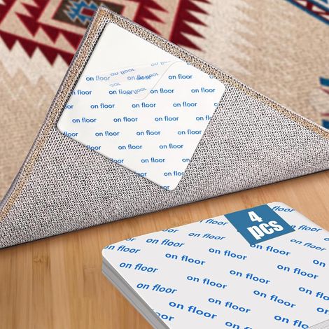 4 Pièces Anti Derapant Tapis, Rug Grippers,Antidérapant Tapis Vacuum Réutilisables, pour Cuisine, Chambre, Salon, Salle De Bain,Blanc (1/5)