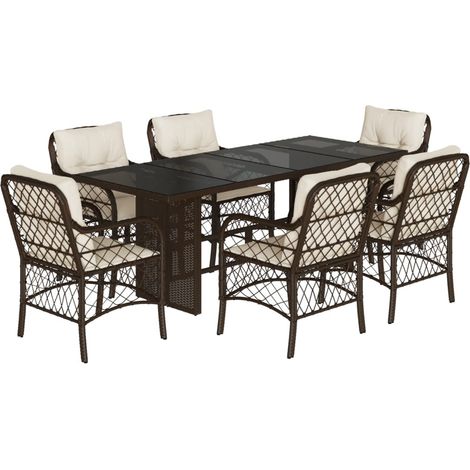 Maison Exclusive - 7-tlg. Garten-Essgruppe mit Kissen Braun Poly