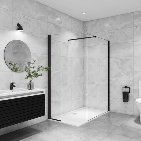 AICA paroi de douche à l'italienne 160x200cm avec une barre de fixation paroi de douche pivotante 45x200cm profil noir (1/5)