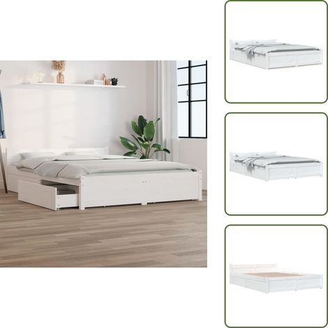 Cama con cajones - vidaXL Estructura de cama con cajones blanco 160x200 cm - Cama de pino