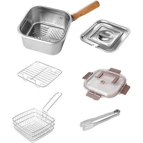 Quadratische Edelstahl-Fritteuse, sparsam im Ölverbrauch, mit Frittierkorb und Griff. Vielseitige Fritteuse mit Deckel für die Küche. (1/5)