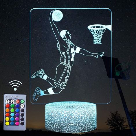 3D Basketballspieler-Nachtlicht, optische Täuschung LED-Dekorationslampe mit Fernbedienung und Smart-Taste, 16 wechselnde Lichtfarben, USB-Kabel, Geburtstagsgeschenk für junge Basketballfans. (1/5)