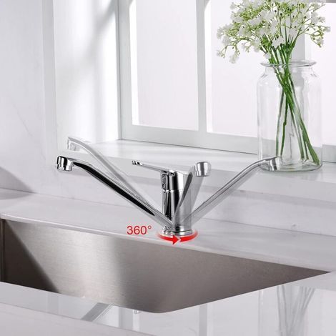 Mitigeur d'Evier, Robinet de Cuisine Monocommande, Mitigeur Cuisine Orientable à 360°, (1/5)