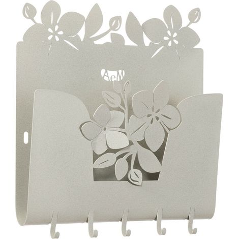 Portachiavi da parete Romeo 28x5x24 cm in ferro verniciato avorio - Design moderno e decorativo con fissaggio a muro - Made in Italy