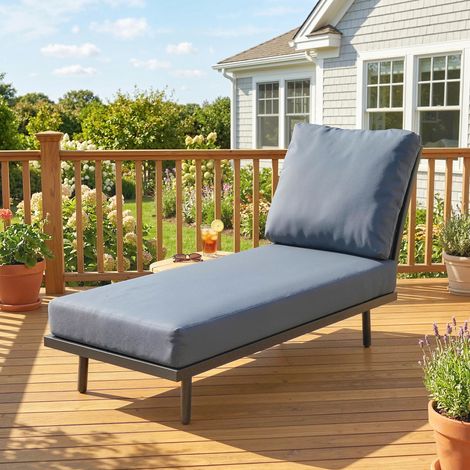 Chaise Longue de Jardin avec Coussins Lavables en Oléfine et Étagère Latérale, Cadre en Métal, 58x137x75cm, Gris (1/5)