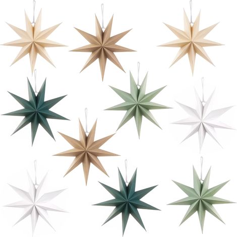 Étoile De Noël En Papier - 30 Cm - Nonagone - Pour Décoration De Fêtes, Mariages, Anniversaires - Lot De 10 (1/5)
