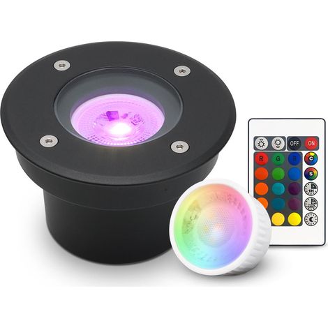 LED Bodeneinbaustrahler Schwarz FLACH rund 230V IP67 - Leuchtmittel: 5W RGB+CCT DIMMBAR 60° - Anzahl: 1x