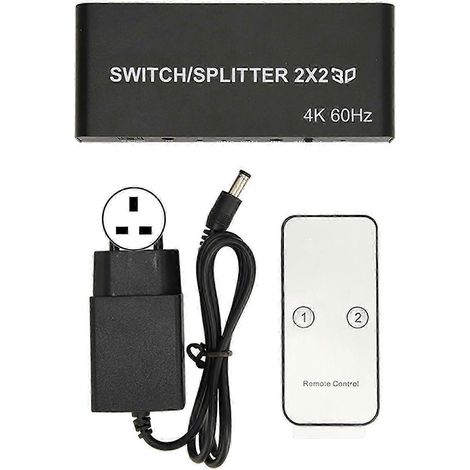 Commutateur d'interface multimédia haute définition, 2 entrées et 2 sorties, distributeur d'interface multimédia haute définition 4K, compatible avec les PC, les projecteurs et les téléviseurs, prise (1/5)