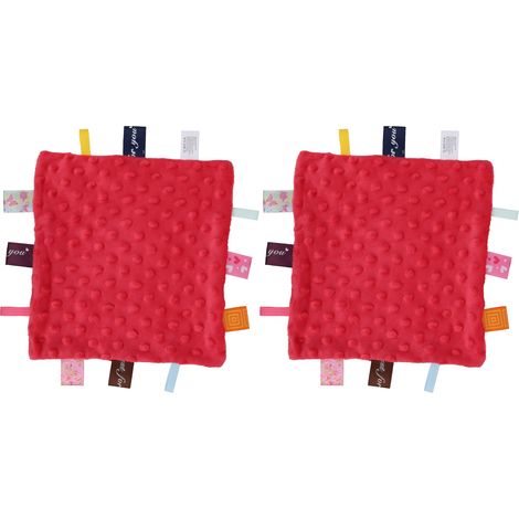 Lot 2 couvertures bébé sécurité douces en peluche rouge, linge réconfortant pour nourrisson, serviette apaisante (1/5)