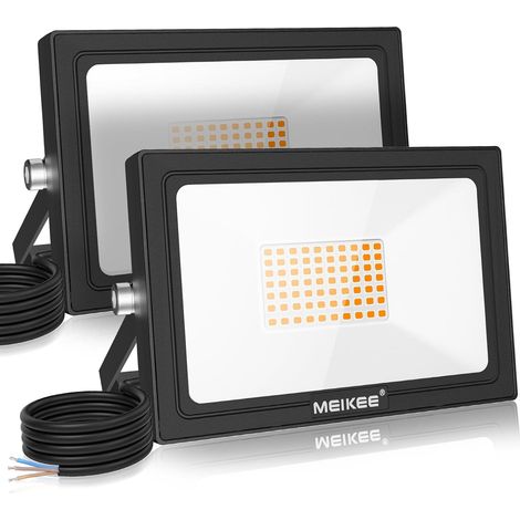 Projecteurs LED Extérieur 60W, Lot de 2 Spot LED Extérieur IP66 Étanche, 5200LM Super Brillant, Blanc Chaud 2700K, Éclairage de Sécurité pour Patio, Jardin, Garage, Terrasse, Usine, Entrée (1/5)
