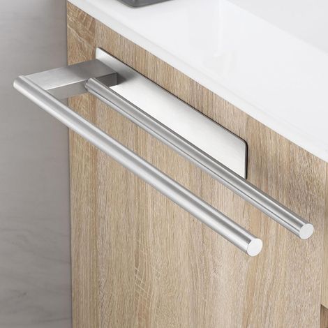 Toallero de pared de acero inoxidable, no requiere taladro, doble barra para baños pequeños.