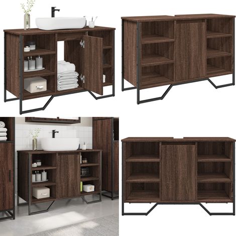 Armario lavabo baño madera ingeniería marrón roble 91x35x60 cm - Armario lavabo - Armario de madera