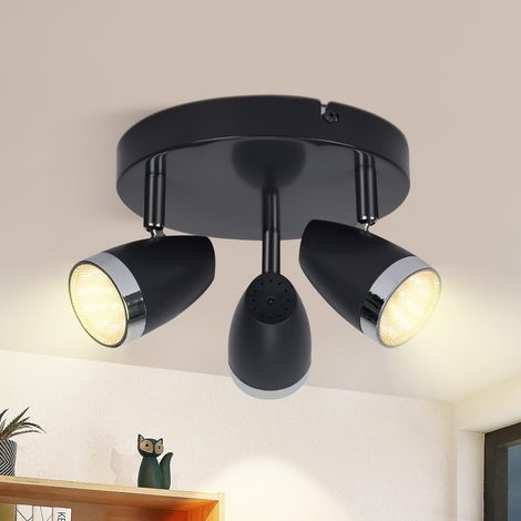 ZMH Plafonnier LED Gris Moderne Rond 3 Ampoules Noir Blanc Chaud 3000K  Orientable 350° 12W Couloir Cuisine Salon Salle à Manger
