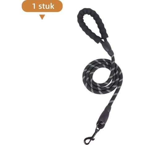 Laisse pour chien résistante et antidérapante avec bandes réfléchissantes pour promenade course et éducation canine 1,5 m noire (1/5)