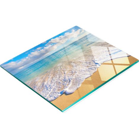 Tabla de cocina de vidrio duradera y elegante con estampado de playa hawaiana, 60x52 cm.