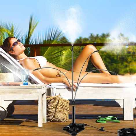 Système de refroidissement par pulvérisation au sol, pulvérisateur flexible avec tuyau de 8 m pour terrasse extérieure, pulvérisateur portable pour barbecue extérieur, piscine, refroidissement