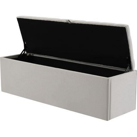 Banco tapizado en lino gris claro con almacenamiento, 141 × 41,5 × 47 cm, otomana y banco tapizados para mesita de noche (1/5)