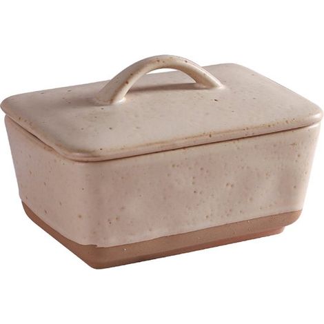 Mantequera de estilo europeo vintage con tapa, mantequera, caja de mantequilla cuadrada de cerámica, 350 ml, Cerámica amarilla (1/5)