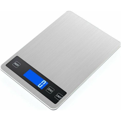 Balance de cuisine multifonctions compacte & élégante, balance culinaire précision 1 g, pèse aliment jusqu'à 5 kg - acier inoxydable(batterie anglaise métal blanc 5kg/1g) (1/4)