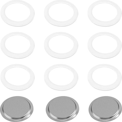 Filtre à Café Réutilisable Joints 3 Filtre en Acier Inoxydable + 9 D'Étanchéité de Rechange en Silicone Filtres Pour Pièces pour Machines à Café Joint Cafetiere Italienne 6 Tasses Moka (74 mm) (1/5)