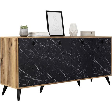 Credenza Ernie, Madia 2 Ripiani, 4 Ante, 6 Vani, 180x45x80h cm Marrone Noce