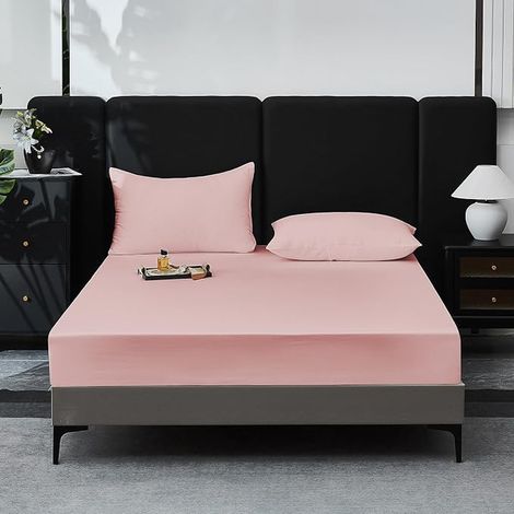 Fitted Sheet 180 x 200 cm Cotton Satin, Pink, 30 cm Cap (1/5)