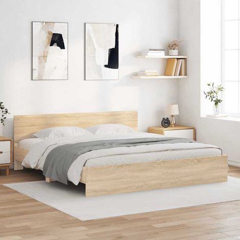 Estructura de cama con cabecero roble Sonoma 160x200 cm (1/5)