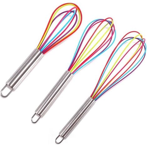 3-teiliges Silikon-Schneebesen-Set, Küchenmixer mit Edelstahlgriff, Eierquirl-Set (1/4)