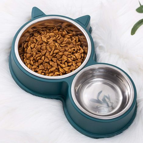 Gamelle pour chat et chien, double gamelle antidérapante en acier inoxydable, facile à nettoyer, convient aux chatons et aux chats adultes. (1/5)