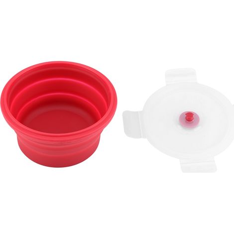 350 ml runde Silikon-Bento-Box, faltbare Lunchbox, mikrowellengeeigneter Lebensmittelbehälter (Rot) (1/5)