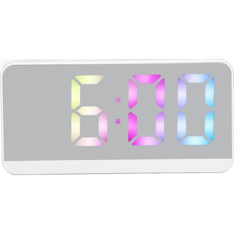 Weißer Digitalwecker mit LED-Spiegeldisplay, stilvoller elektronischer Wecker mit großem Display für Zuhause, Schlafzimmer und Büro (1/5)