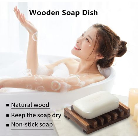 Porte-savon de douche en bois, lot de deux porte-savon à bande auto-drainante pour salle de bain étagère à savon artisanale plateau à savon naturel (lot de deux) (1/5)