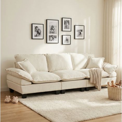 Sofá 3 plazas 263x82x90 cm beige chenilla con reposabrazos curvos desmontables (1/5)
