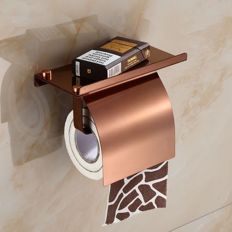 Porte-papier Hygiénique Mural, Porte-rouleau De Papier Toilette En Acier Inoxydable Antirouille Avec Étagère Pour Téléphone Pour Salle De Bain Et Cuisine Or rose.-- (1/2)