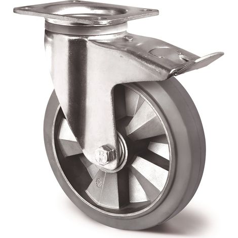 Schwerlastlenkrolle D.250mm Trgf.500kg Festst.Elastikgummi Bau-H.295mm TECWERK (1/2)